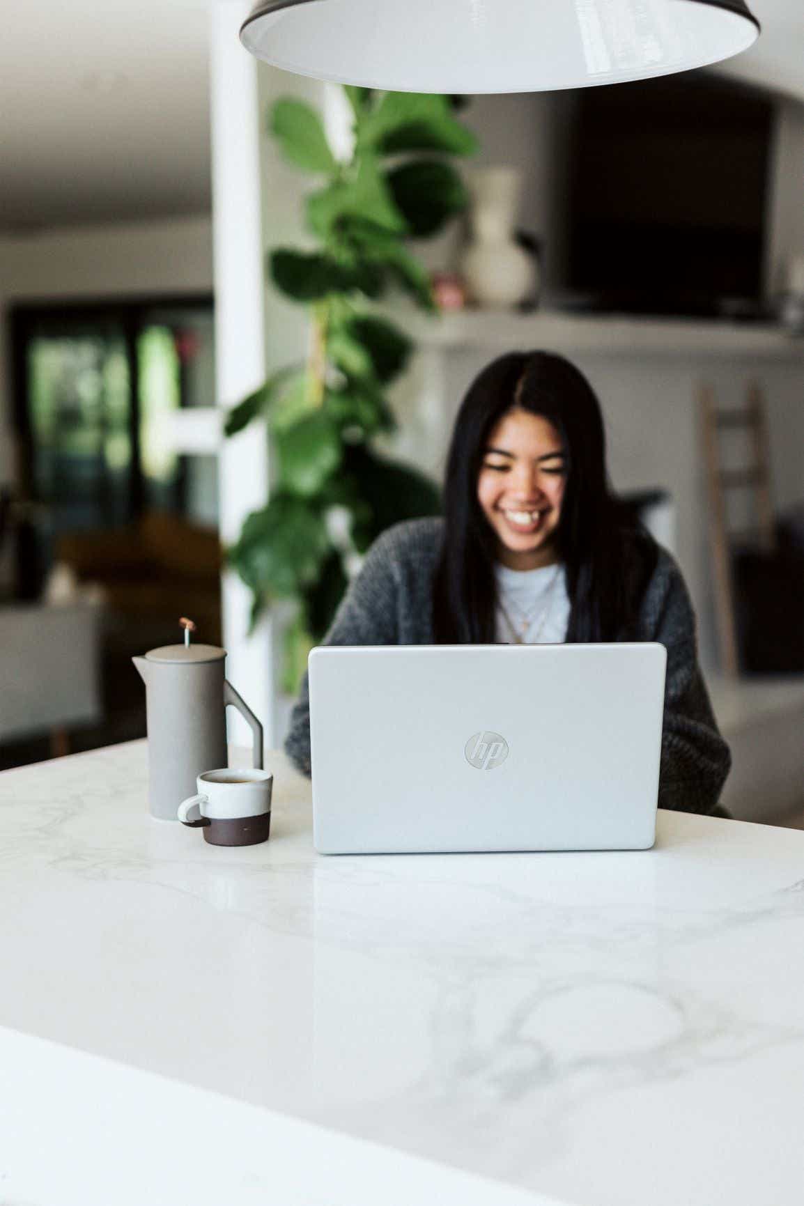 female student Looking at a computer